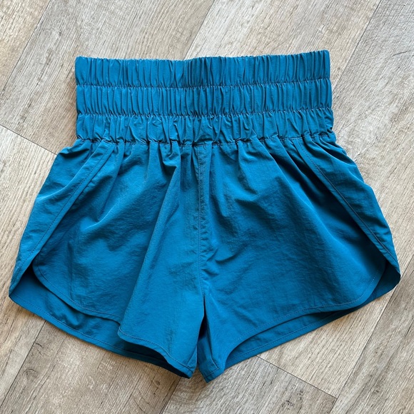 Pants - Teal Windbreaker Smocked Athletic Shorts